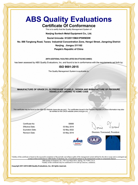 ISO 9001 Quality Assurance System Certificate
