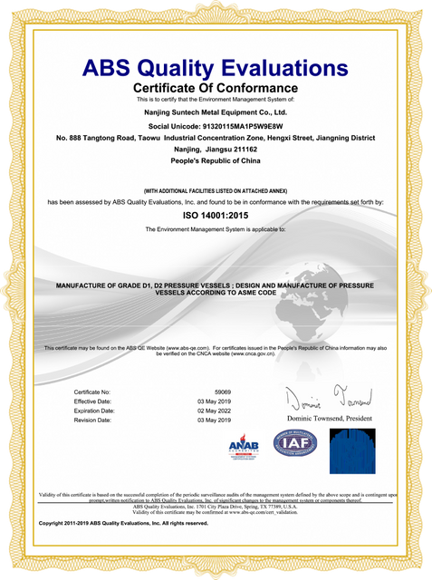 ISO 14001 Environment Management System Certificate